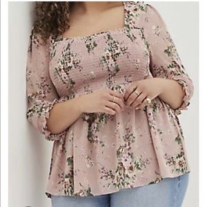 Torrid SMOCKED BABYDOLL - CHIFFON Pink Floral Plus Size